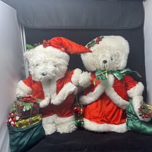 Vintage Mr and Mrs Santa Claus 17" Collectible Brinns Plush Stuffed Stand Bears